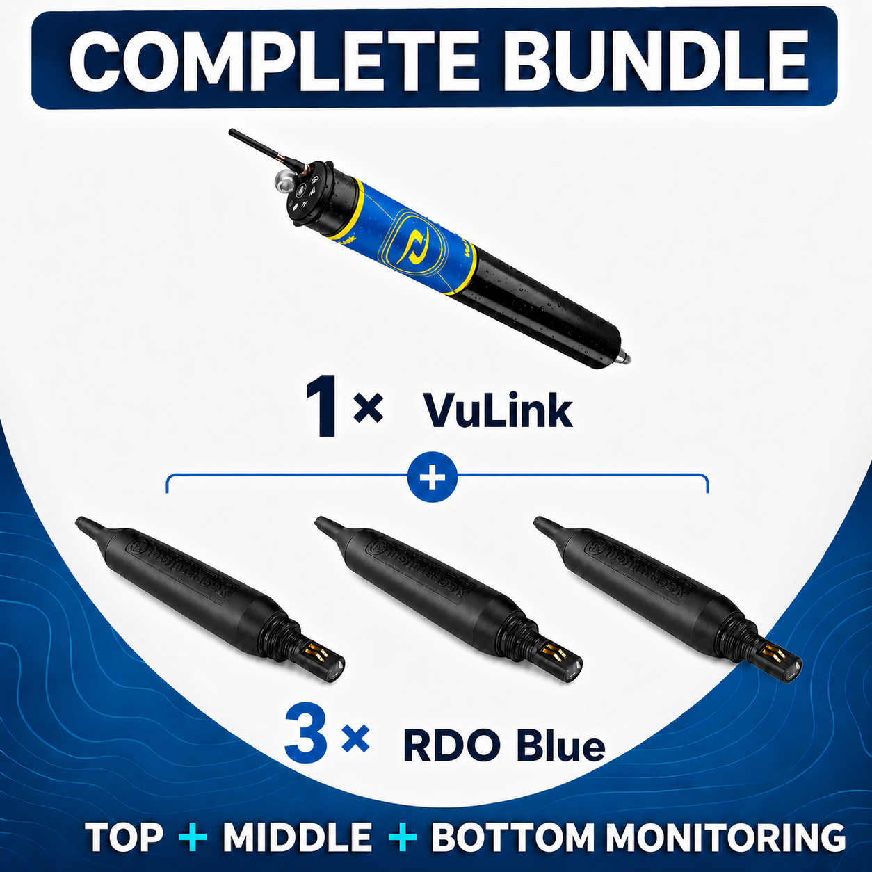 LakeTech Top Middle Bottom complete monitoring bundle with one VuLink and three RDO Blue sensors